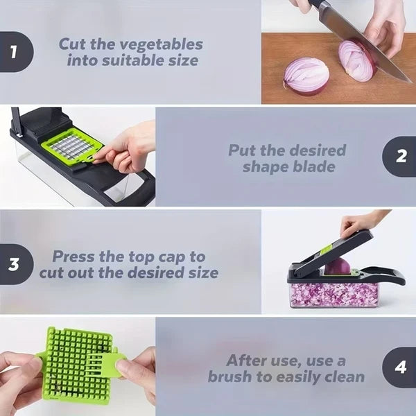 16-in-1 Vegetable Chopper, Onion Dicer Slicer Cutter, Stainless Steel Blades Fruit Veggie Food Chopper with Storage Container