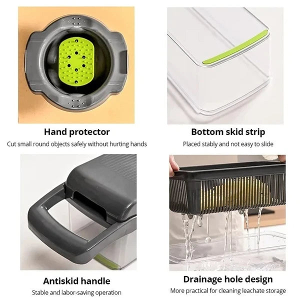 16-in-1 Vegetable Chopper, Onion Dicer Slicer Cutter, Stainless Steel Blades Fruit Veggie Food Chopper with Storage Container