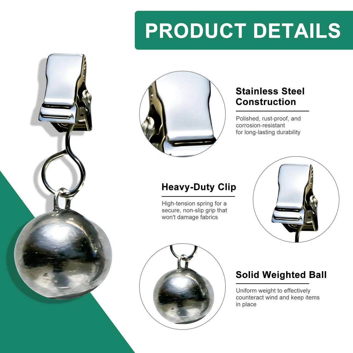 16 Pack Outdoor Curtain Weights with Stainless Steel Clips for Patio, Gazebo, Pergola, Tablecloths
