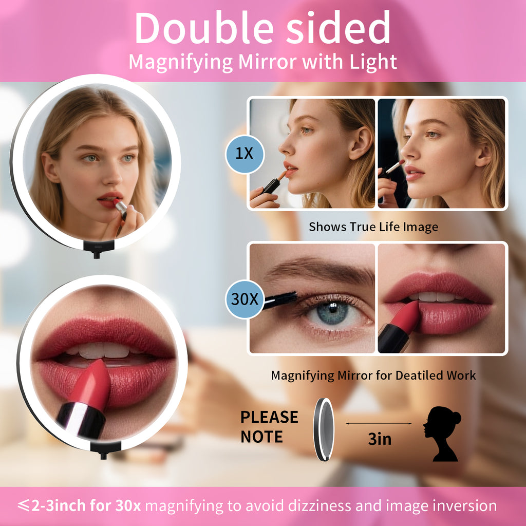 20X Magnifying LED Mirror Double-Sided Portable Perfect for Travel