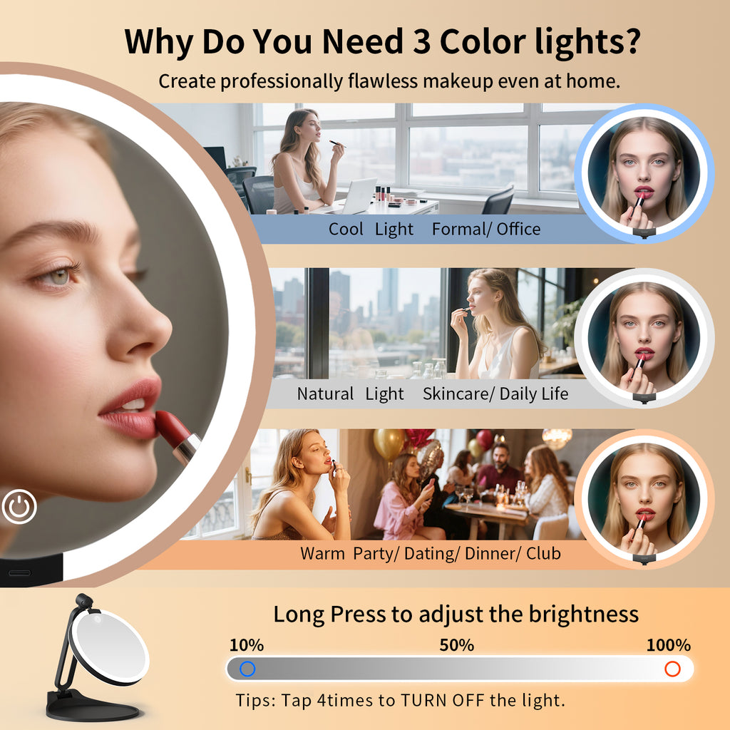 20X Magnifying LED Mirror Double-Sided Portable Perfect for Travel