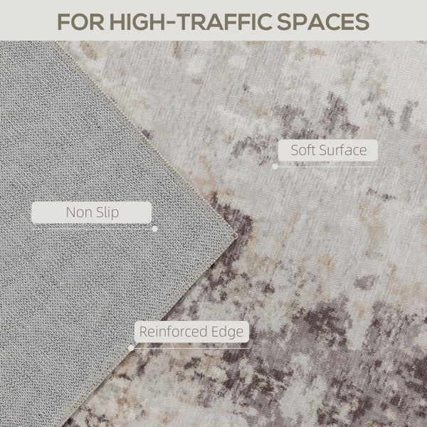 Area Rug 7x5 Ft, Abstract Distressed Gray Brown Carpet for Living Room, Non Slip Soft Rug with Reinforced Edge for High Traffic