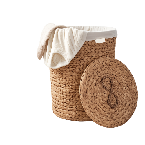 AEELLEEA 18 x 23 Inch Round Water Hyacinth Laundry Hamper with Lid & Removable Liner, Woven Storage Basket for Bedroom