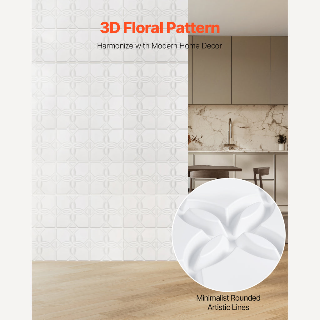 3D Wall Panels 33-Pack, 11.81" x 11.81" Floral Matte White Textured PVC - 32 Sq. Ft Coverage