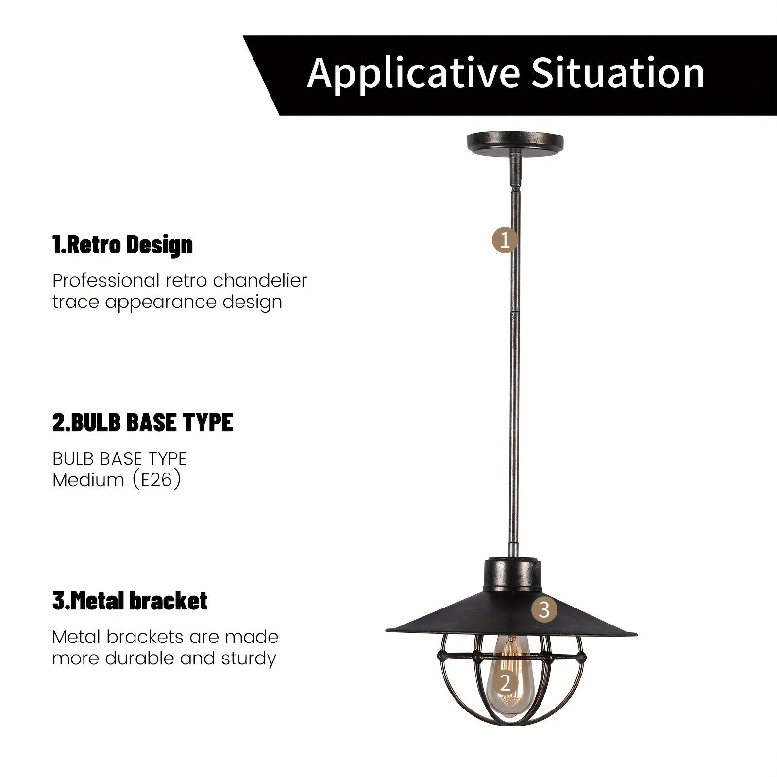 Single-Head Simple Vintage Industrial Edison Pendant Light - Height Adjustable American Rustic Lighting Fixture - Ideal for Bar, Dining Room & Kitchen