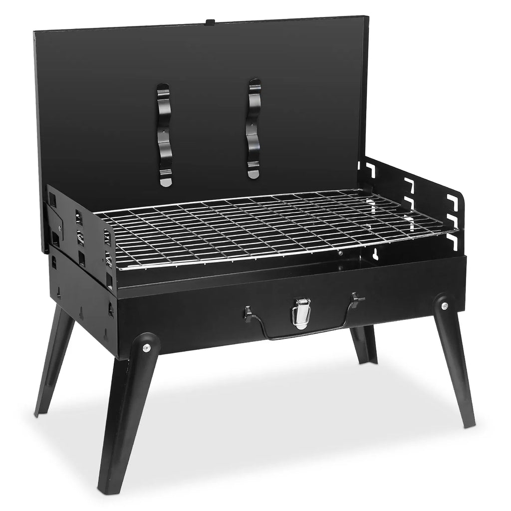 16.7" Portable Charcoal Grill, Foldable Suitcase BBQ Grill with 3-Level Adjustable Grate & Carry Handle - Black