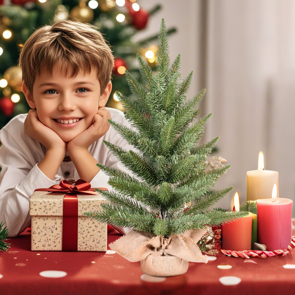 2FT Mini Tabletop Artificial Christmas Tree, 67 Branch Tips Realistic Unlit Pine Tree with Burlap Base, Holiday Decor for Home Office