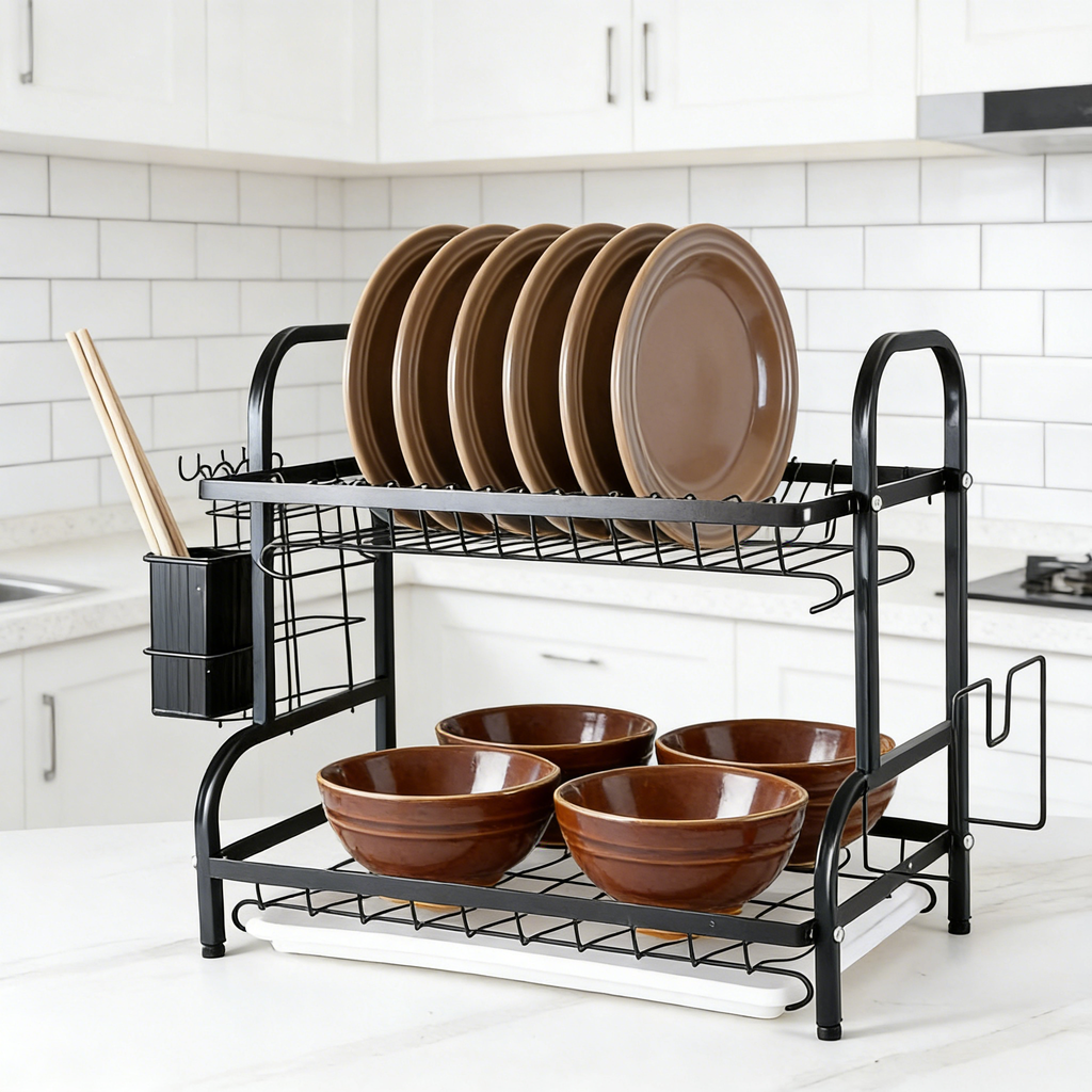 2 Tier Dish Drying Racks with Drainboard,Large Capacity Stainless Steel Dish Racks for Kitchen Counter,Kitchen Sink Organizer for Dishes,Utensils& Fork Knives,Cutting Boards Storage