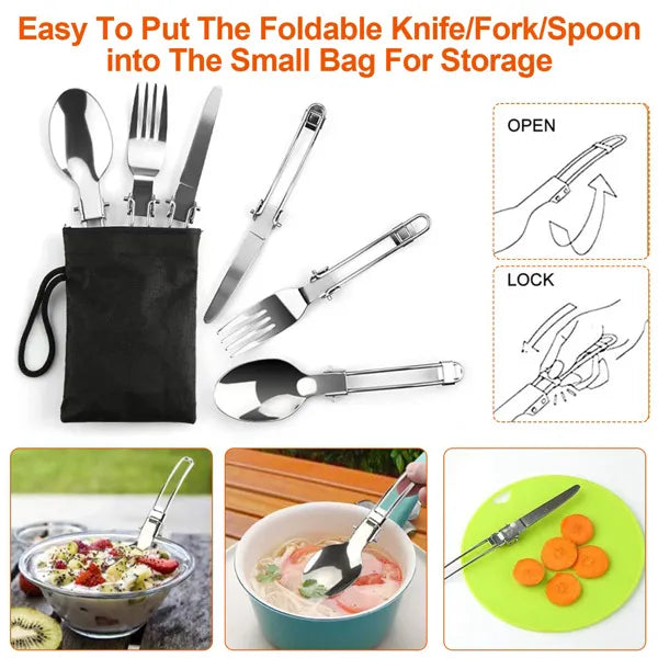 Aeelleea 16Pcs Camping Cookware Set, Portable Aluminum Outdoor Cooking Kit with Kettle Pot Pan Cutlery for Hiking Picnic Backpacking