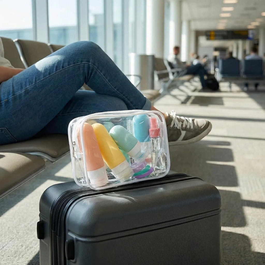 17‑Pack TSA‑Approved Silicone Travel Toiletry Bottles, Refillable Leak‑Proof Travel Size Containers Set with Clear Storage Bag & Travel Accessories