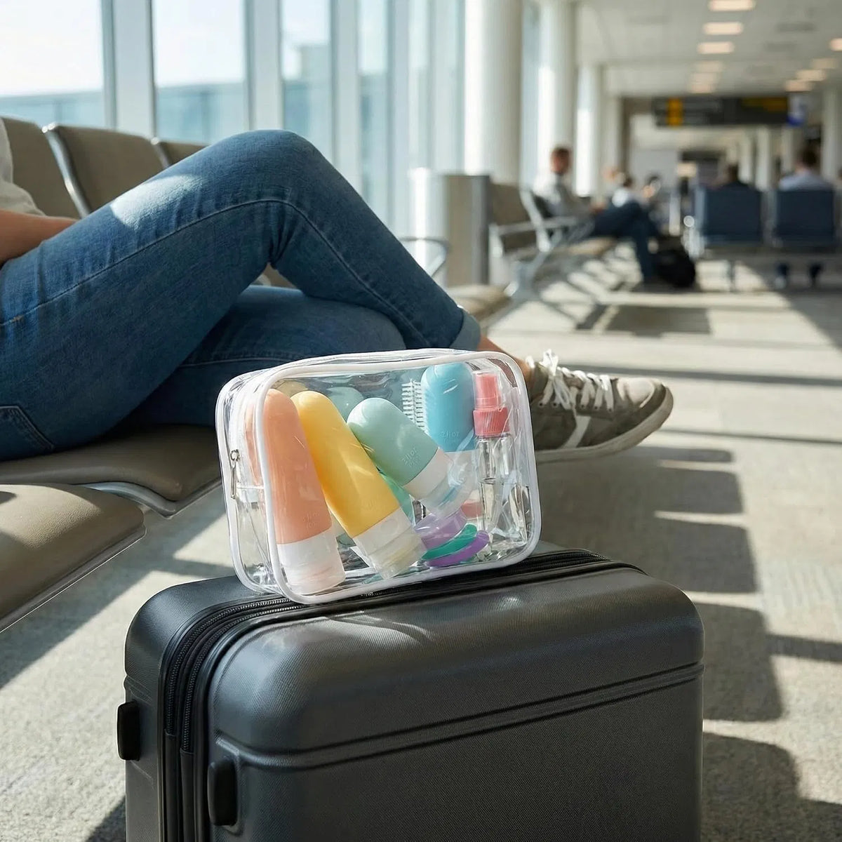 17‑Pack TSA‑Approved Silicone Travel Toiletry Bottles, Refillable Leak‑Proof Travel Size Containers Set with Clear Storage Bag & Travel Accessories