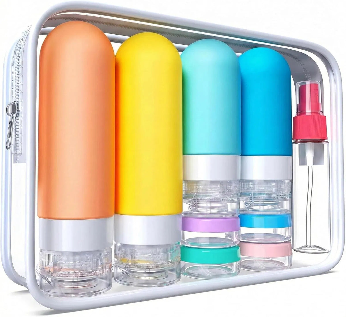 17‑Pack TSA‑Approved Silicone Travel Toiletry Bottles, Refillable Leak‑Proof Travel Size Containers Set with Clear Storage Bag & Travel Accessories