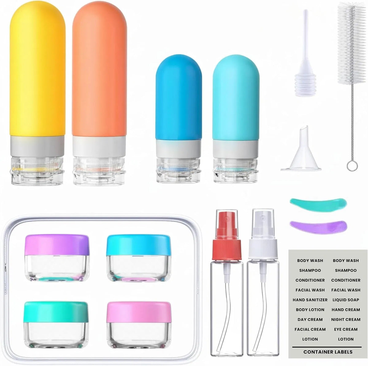 17‑Pack TSA‑Approved Silicone Travel Toiletry Bottles, Refillable Leak‑Proof Travel Size Containers Set with Clear Storage Bag & Travel Accessories