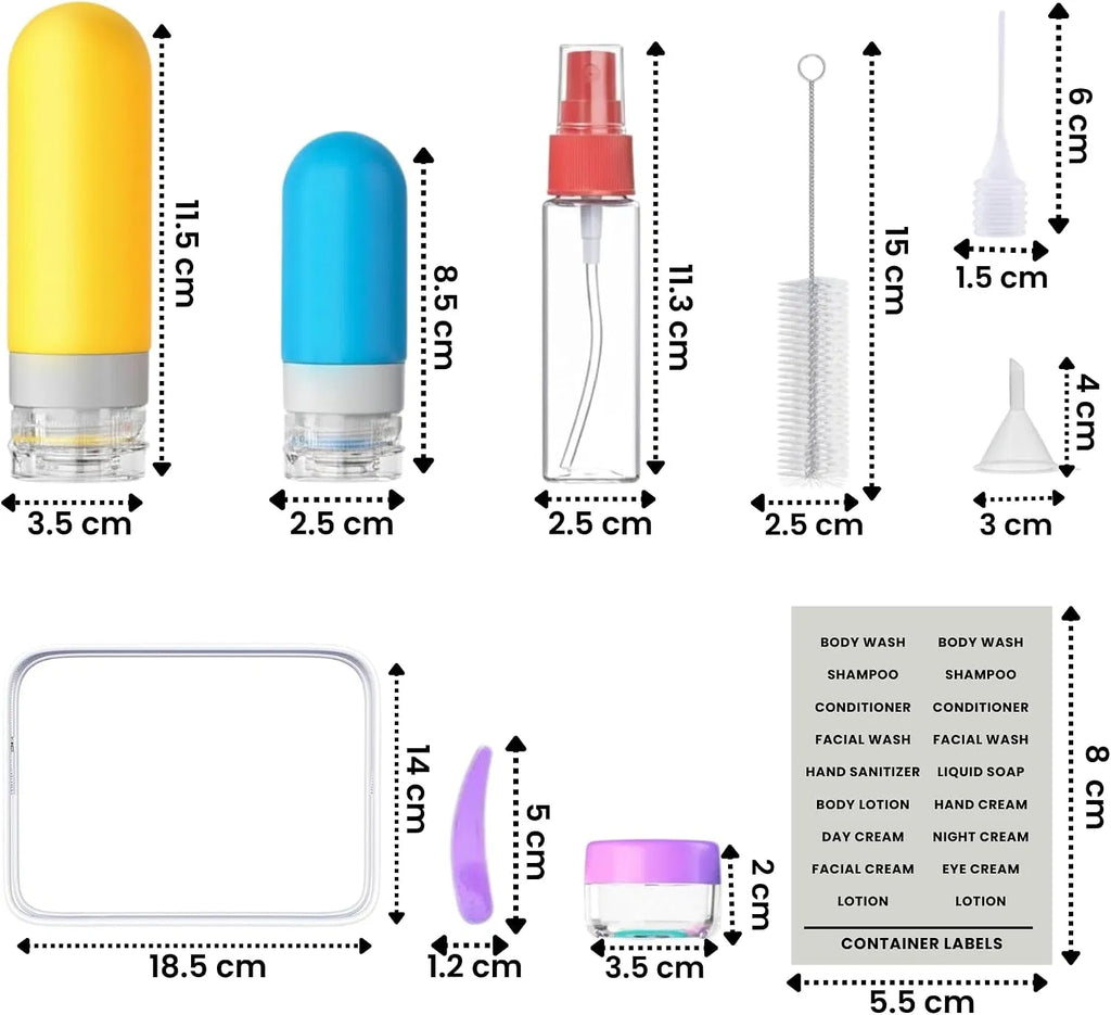 17‑Pack TSA‑Approved Silicone Travel Toiletry Bottles, Refillable Leak‑Proof Travel Size Containers Set with Clear Storage Bag & Travel Accessories