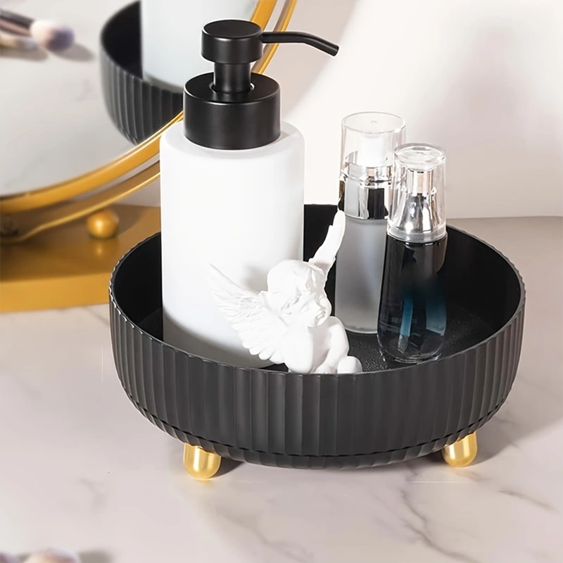 360 Degree Rotating Makeup Organizer Tray, Lazy Susan Perfume and Skincare Storage Organizer for Vanity, Dresser and Bathroom Countertop-black