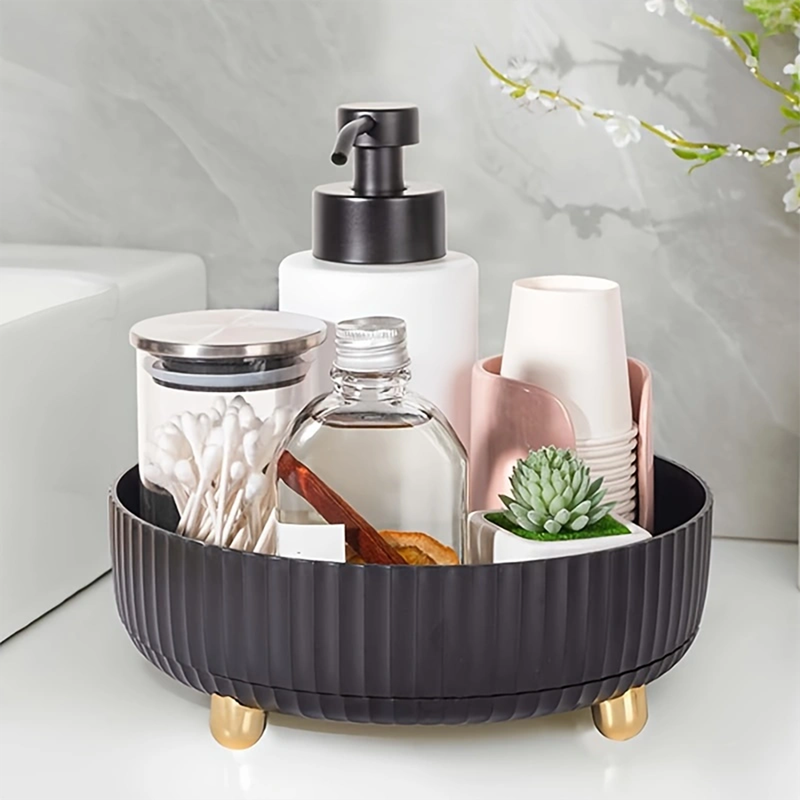 360 Degree Rotating Makeup Organizer Tray, Lazy Susan Perfume and Skincare Storage Organizer for Vanity, Dresser and Bathroom Countertop-black