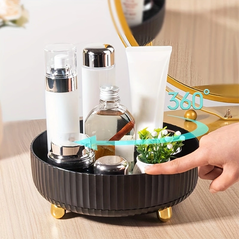 360 Degree Rotating Makeup Organizer Tray, Lazy Susan Perfume and Skincare Storage Organizer for Vanity, Dresser and Bathroom Countertop-black