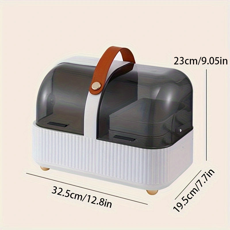 Acrylic Makeup Organizer, Multi-Function Vanity Cosmetic Storage Box with Makeup Brush Slot, Desktop Cosmetic Display Case