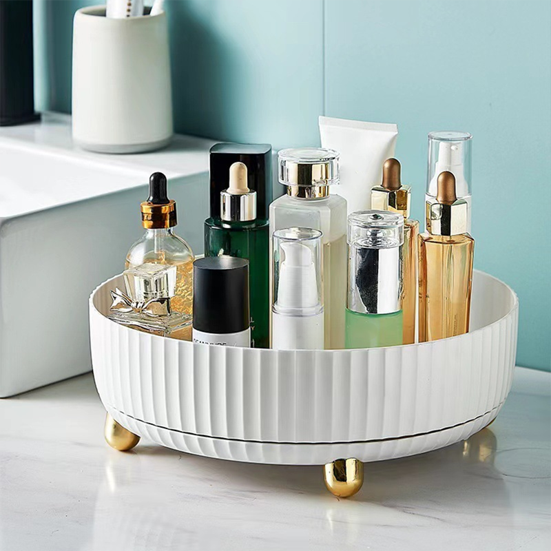 360 Degree Rotating Makeup Organizer Tray, Lazy Susan Perfume and Skincare Storage Organizer for Vanity, Dresser and Bathroom Countertop-white