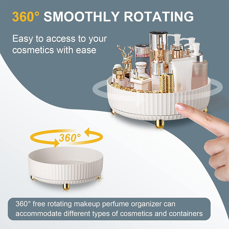 360 Degree Rotating Makeup Organizer Tray, Lazy Susan Perfume and Skincare Storage Organizer for Vanity, Dresser and Bathroom Countertop-white