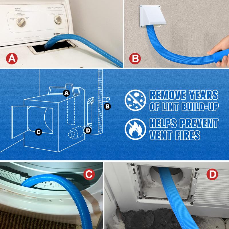 Dryer Vent Cleaner Hose, Flexible Vacuum Attachment Lint Remover, Universal Dryer Duct Cleaning Tool for Dryer Vent, Washer, Home & Car Narrow Crevice