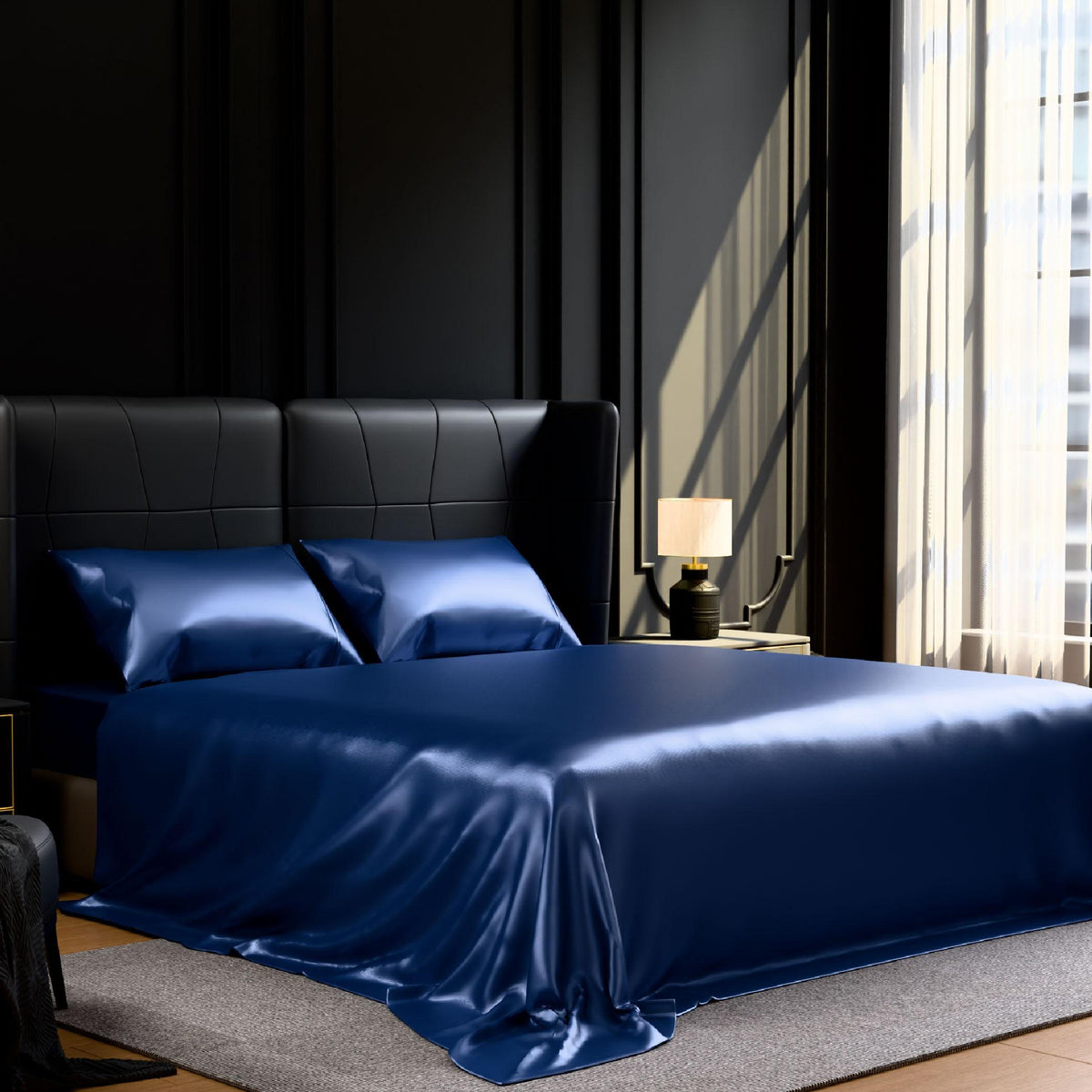 Satin Bed Sheets, King Size Sheets Set, 4 Pcs Silky Bedding Set with 15 Inches Deep Pocket for Mattress (King)