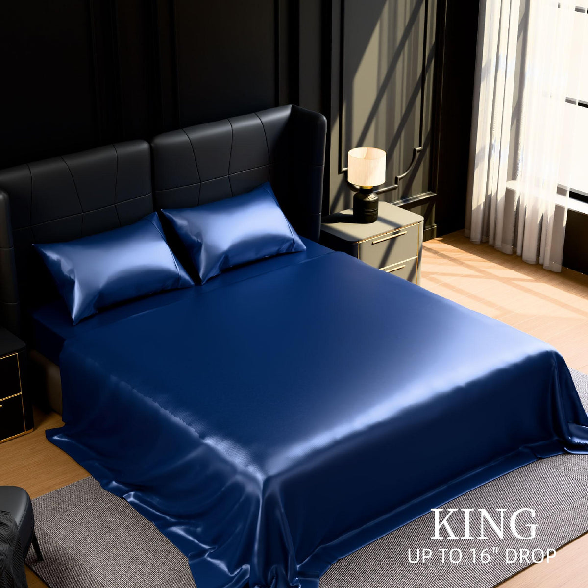 Satin Bed Sheets, King Size Sheets Set, 4 Pcs Silky Bedding Set with 15 Inches Deep Pocket for Mattress (King)