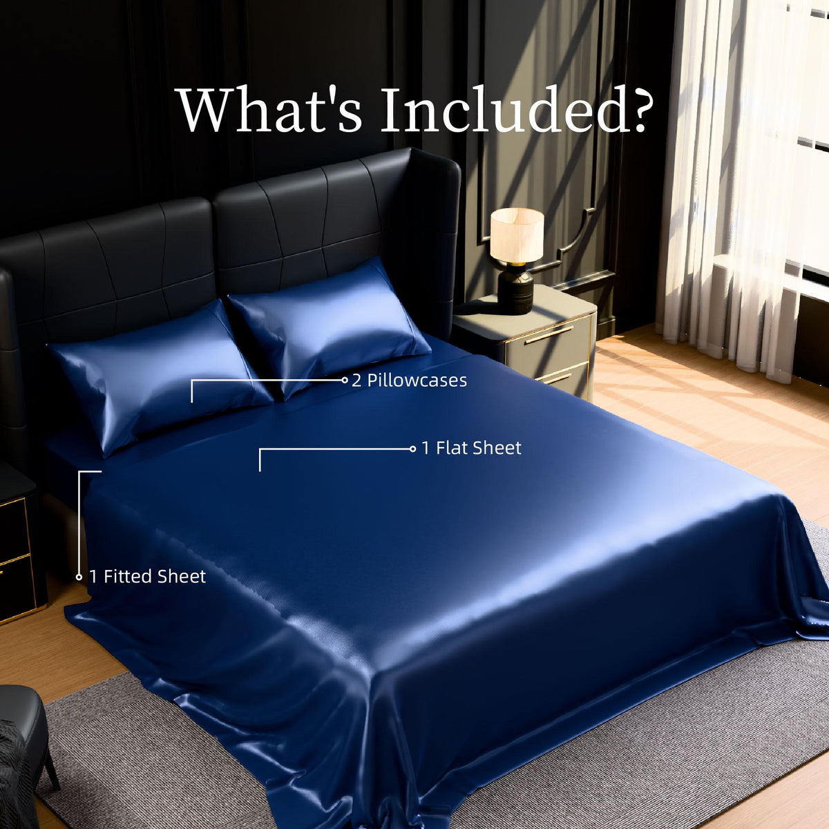 Satin Bed Sheets, King Size Sheets Set, 4 Pcs Silky Bedding Set with 15 Inches Deep Pocket for Mattress (King)
