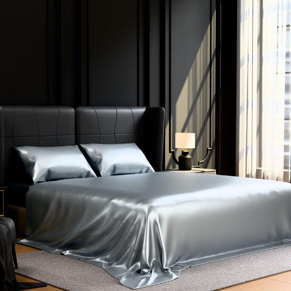 Satin Bed Sheets, King Size Sheets Set, 4 Pcs Silky Bedding Set with 15 Inches Deep Pocket for Mattress (King)