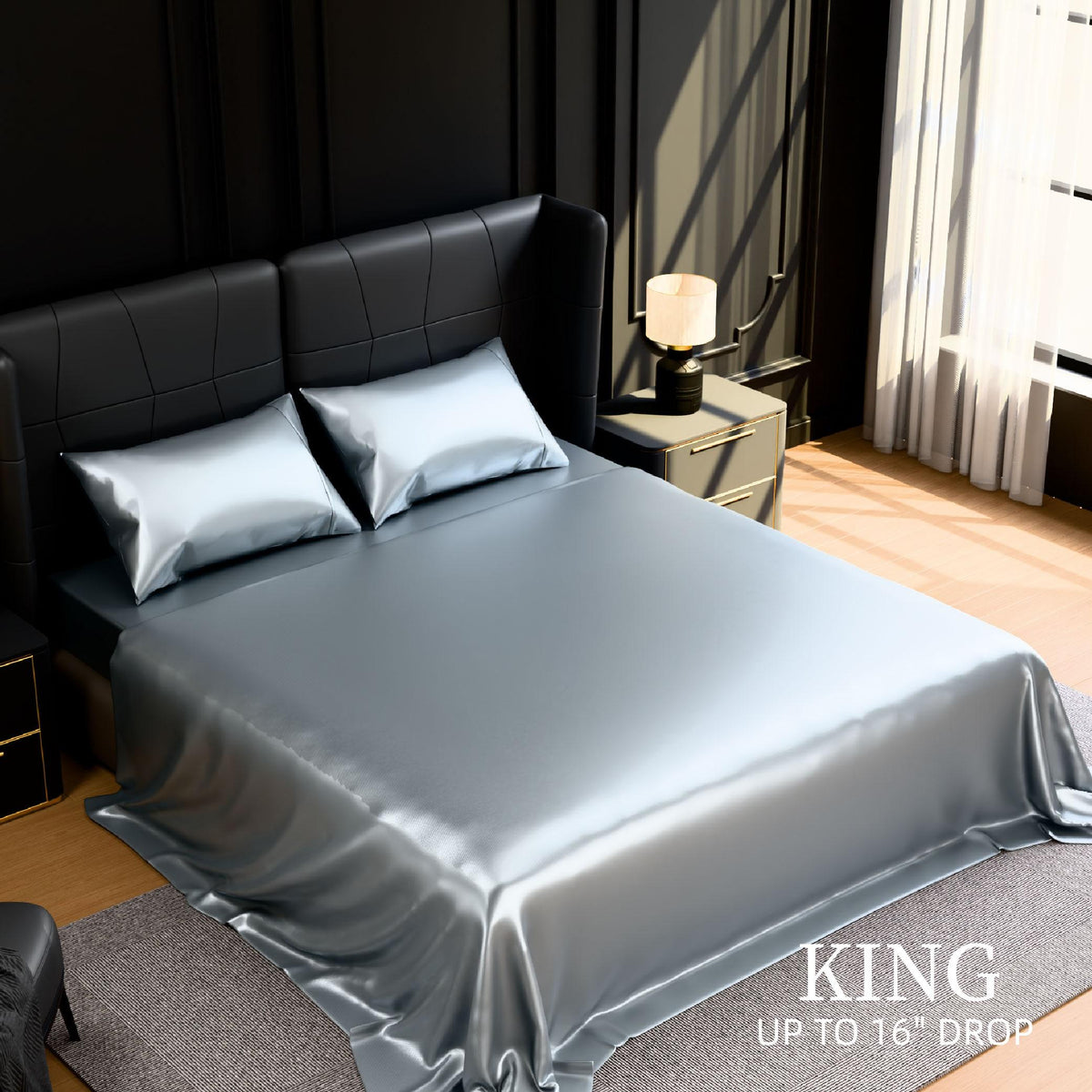 Satin Bed Sheets, King Size Sheets Set, 4 Pcs Silky Bedding Set with 15 Inches Deep Pocket for Mattress (King)