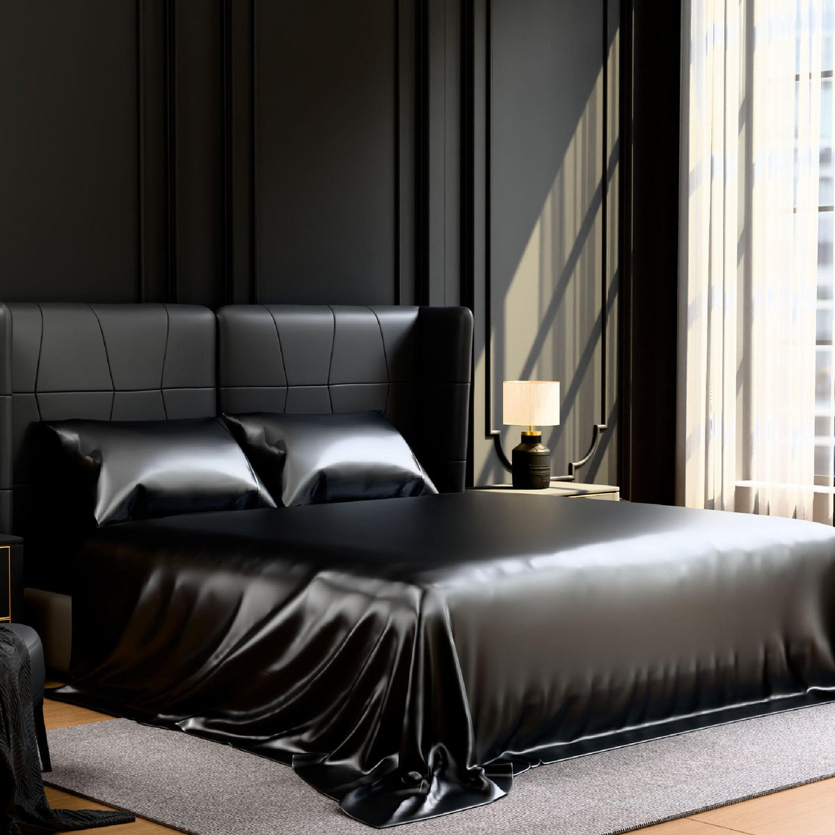 Satin Bed Sheets, King Size Sheets Set, 4 Pcs Silky Bedding Set with 15 Inches Deep Pocket for Mattress (King)