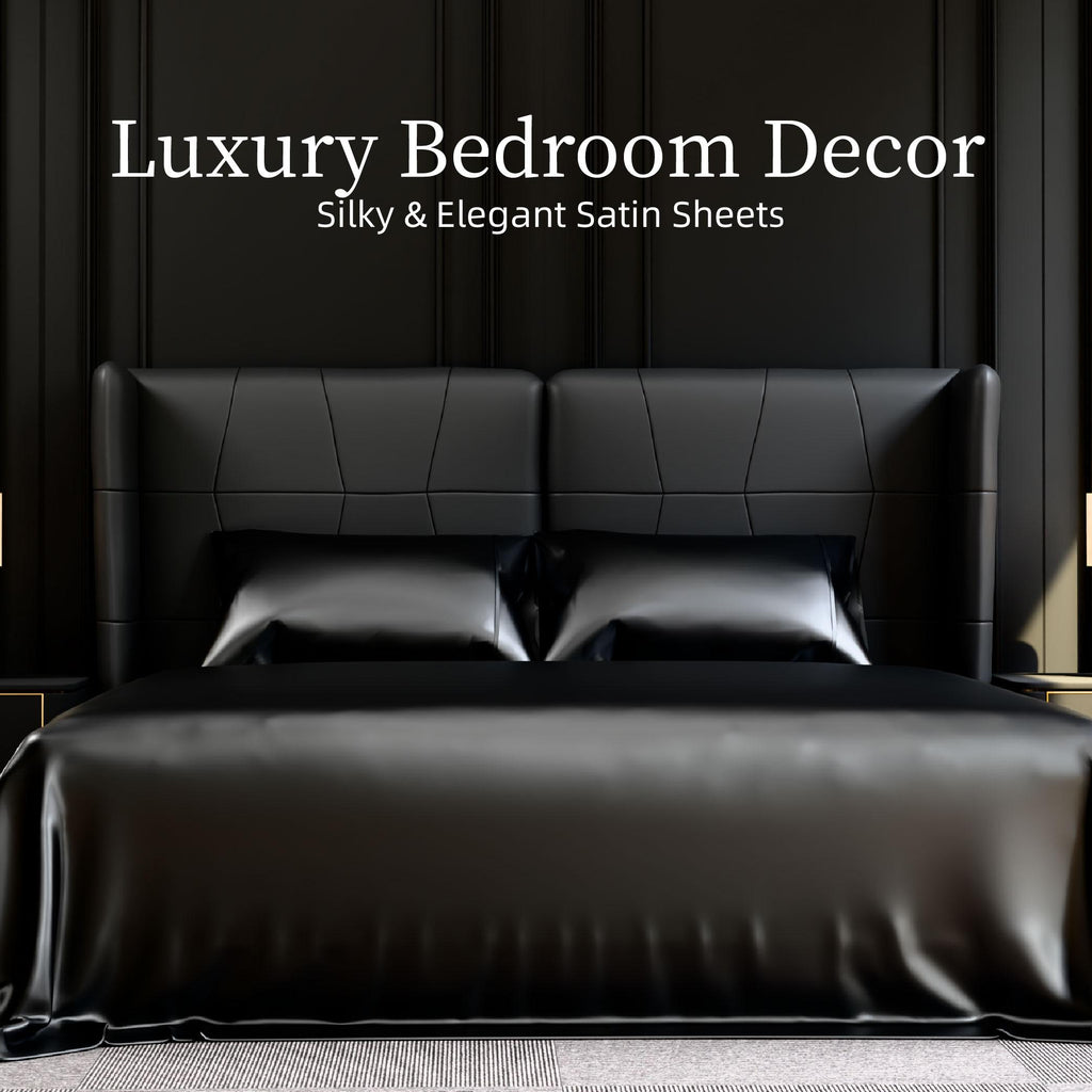 Satin Bed Sheets, King Size Sheets Set, 4 Pcs Silky Bedding Set with 15 Inches Deep Pocket for Mattress (King)