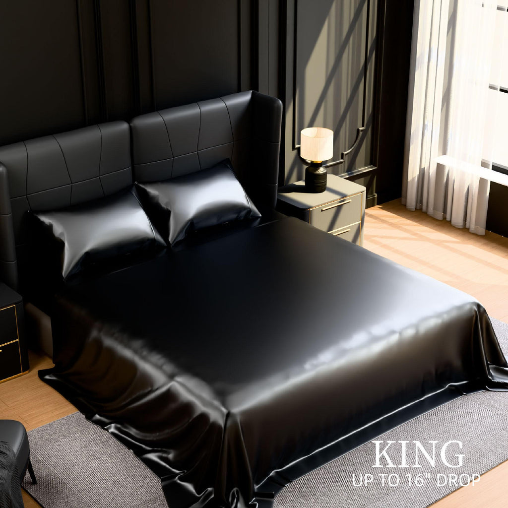 Satin Bed Sheets, King Size Sheets Set, 4 Pcs Silky Bedding Set with 15 Inches Deep Pocket for Mattress (King)