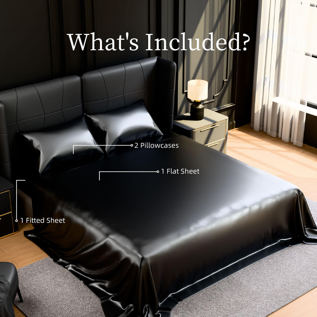 Satin Bed Sheets, King Size Sheets Set, 4 Pcs Silky Bedding Set with 15 Inches Deep Pocket for Mattress (King)