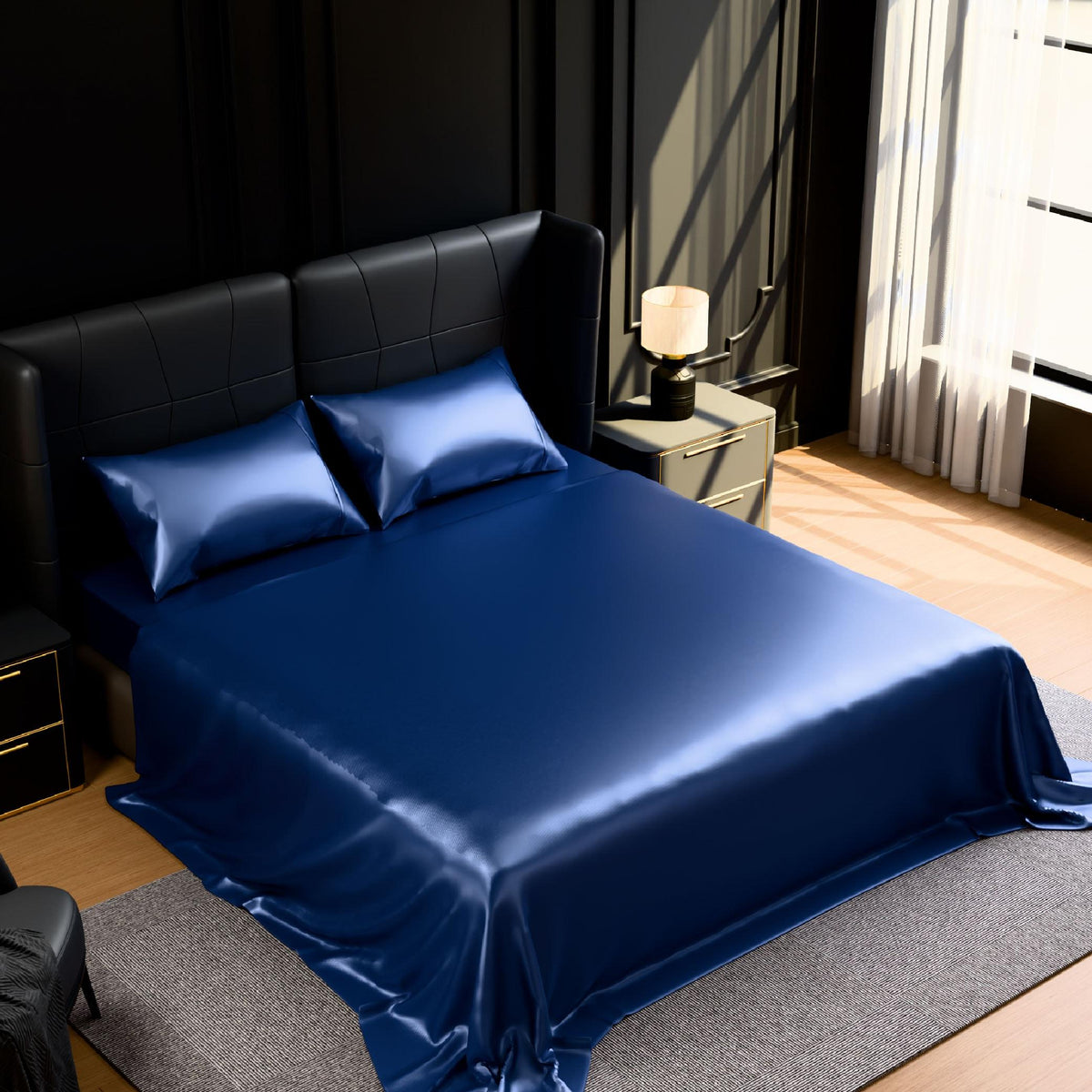 Satin Bed Sheets, Queen Size Sheets Set, 4 Pcs Silky Bedding Set with 15 Inches Deep Pocket for Mattress (Queen
