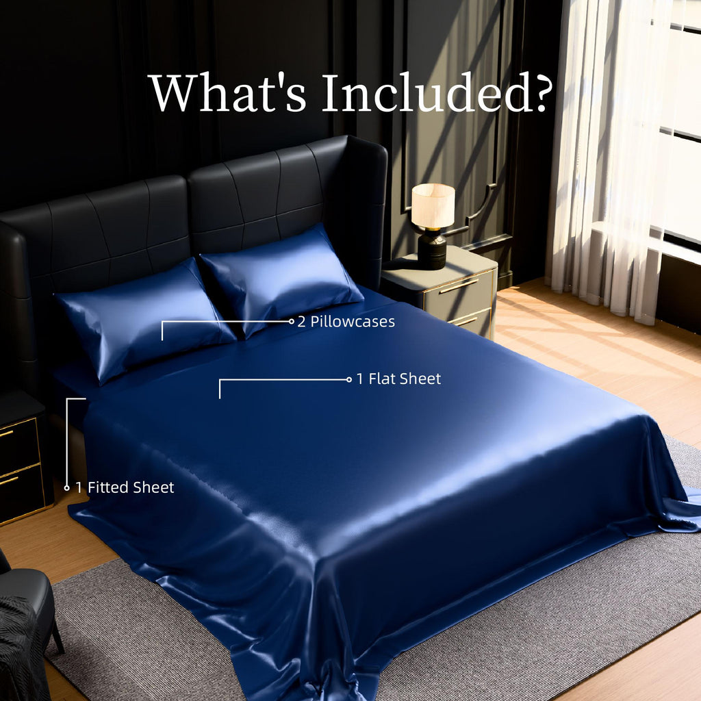 Satin Bed Sheets, Queen Size Sheets Set, 4 Pcs Silky Bedding Set with 15 Inches Deep Pocket for Mattress (Queen