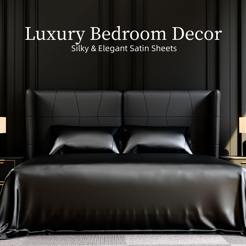 Satin Bed Sheets, Queen Size Sheets Set, 4 Pcs Silky Bedding Set with 15 Inches Deep Pocket for Mattress (Queen