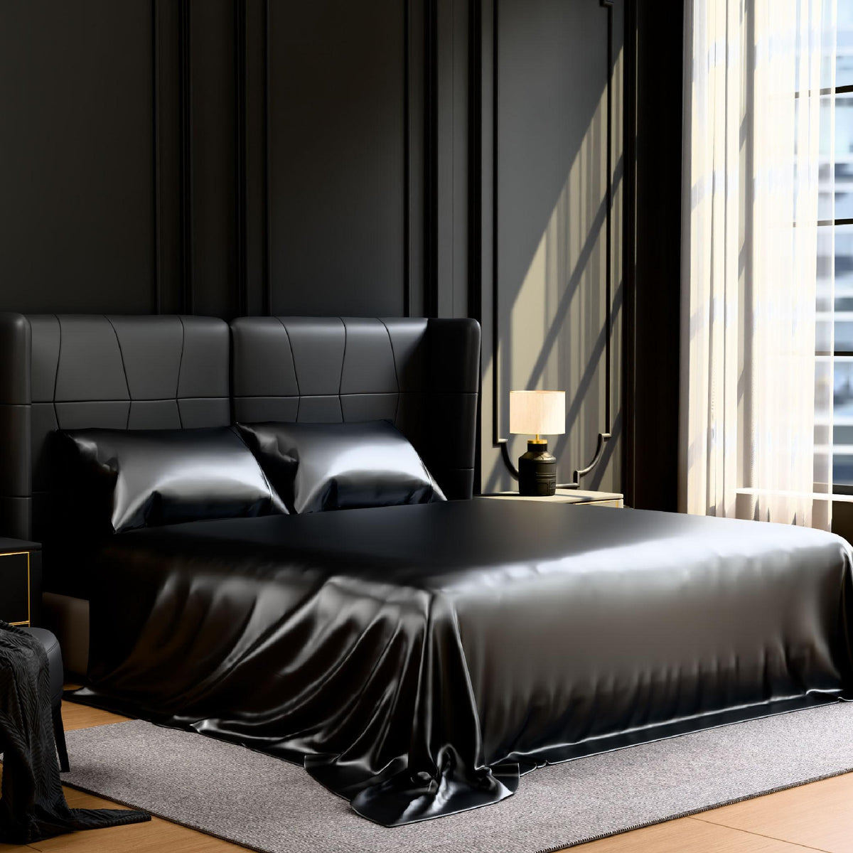 Satin Bed Sheets, Queen Size Sheets Set, 4 Pcs Silky Bedding Set with 15 Inches Deep Pocket for Mattress (Queen