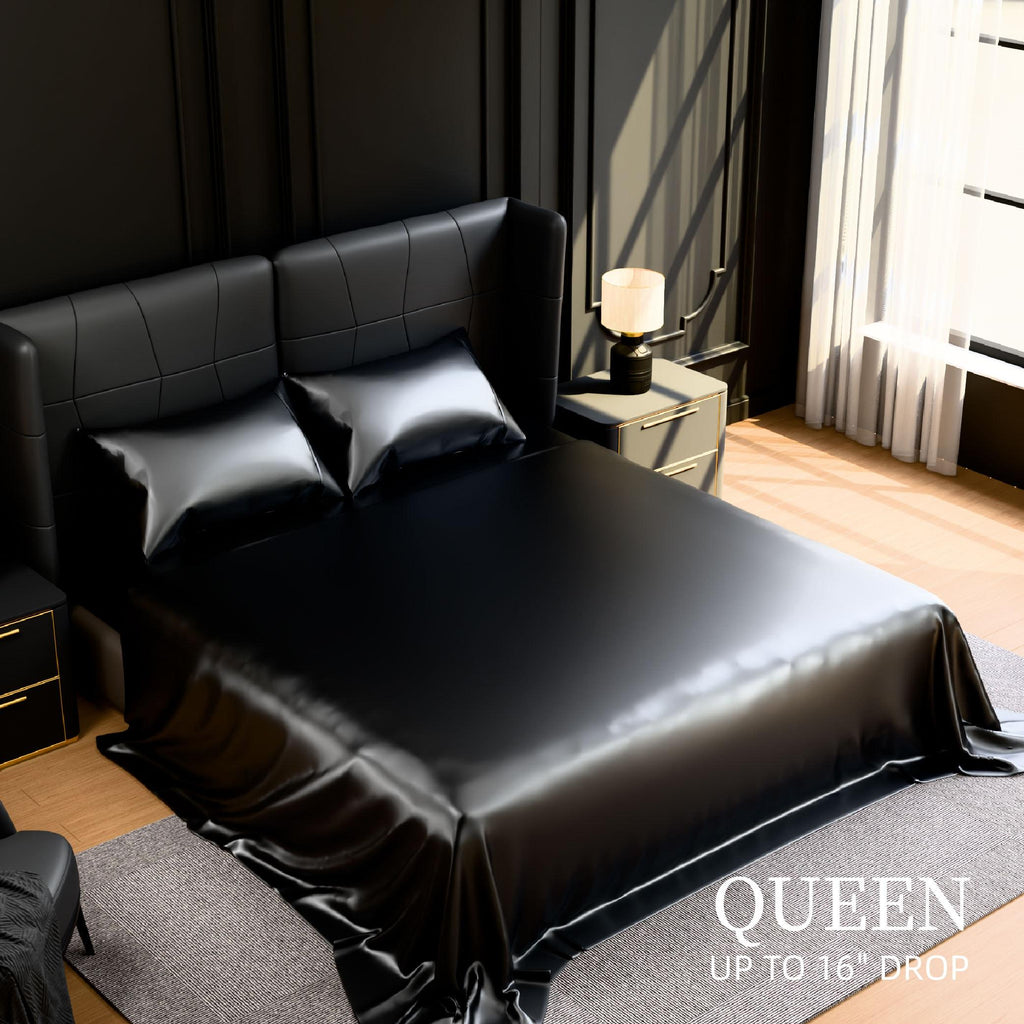 Satin Bed Sheets, Queen Size Sheets Set, 4 Pcs Silky Bedding Set with 15 Inches Deep Pocket for Mattress (Queen