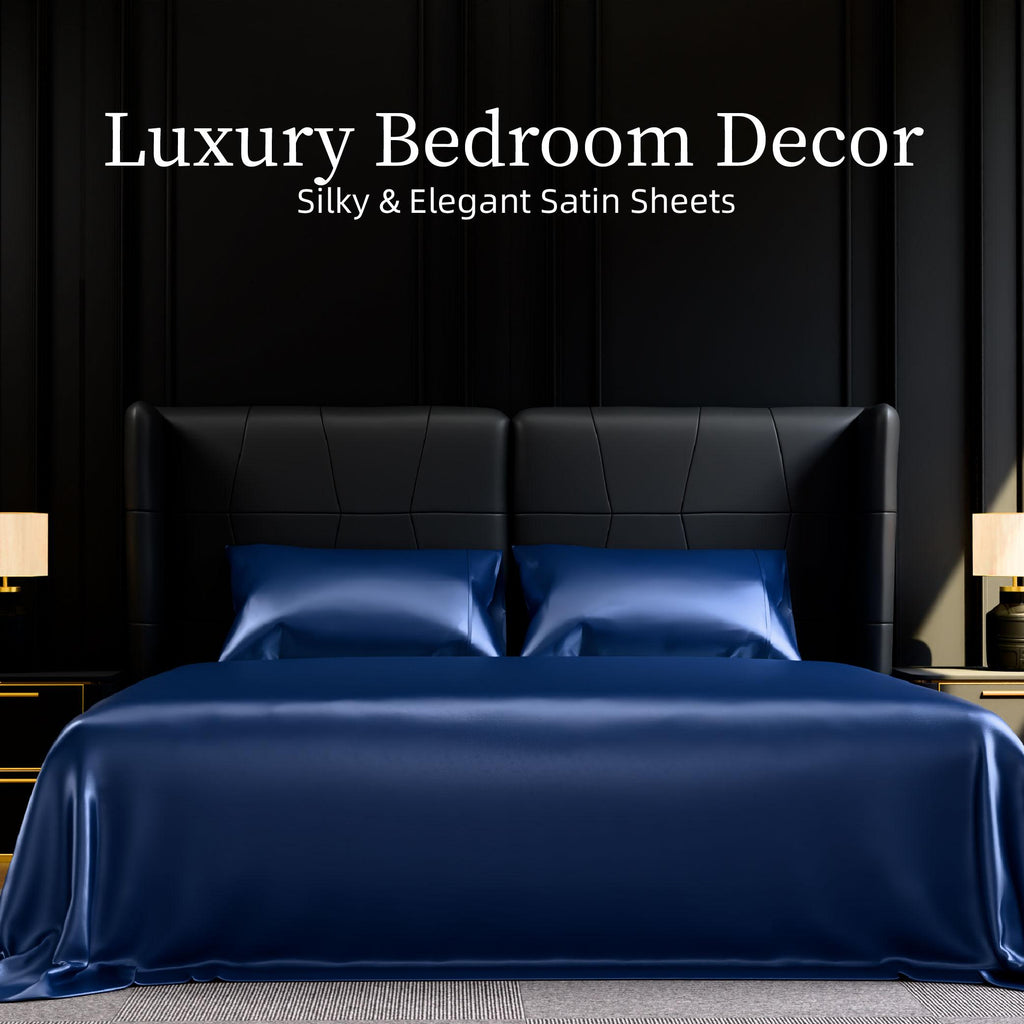 Satin Bed Sheets, Full Size Sheets Set, 4 Pcs Silky Bedding Set with 15 Inches Deep Pocket for Mattress