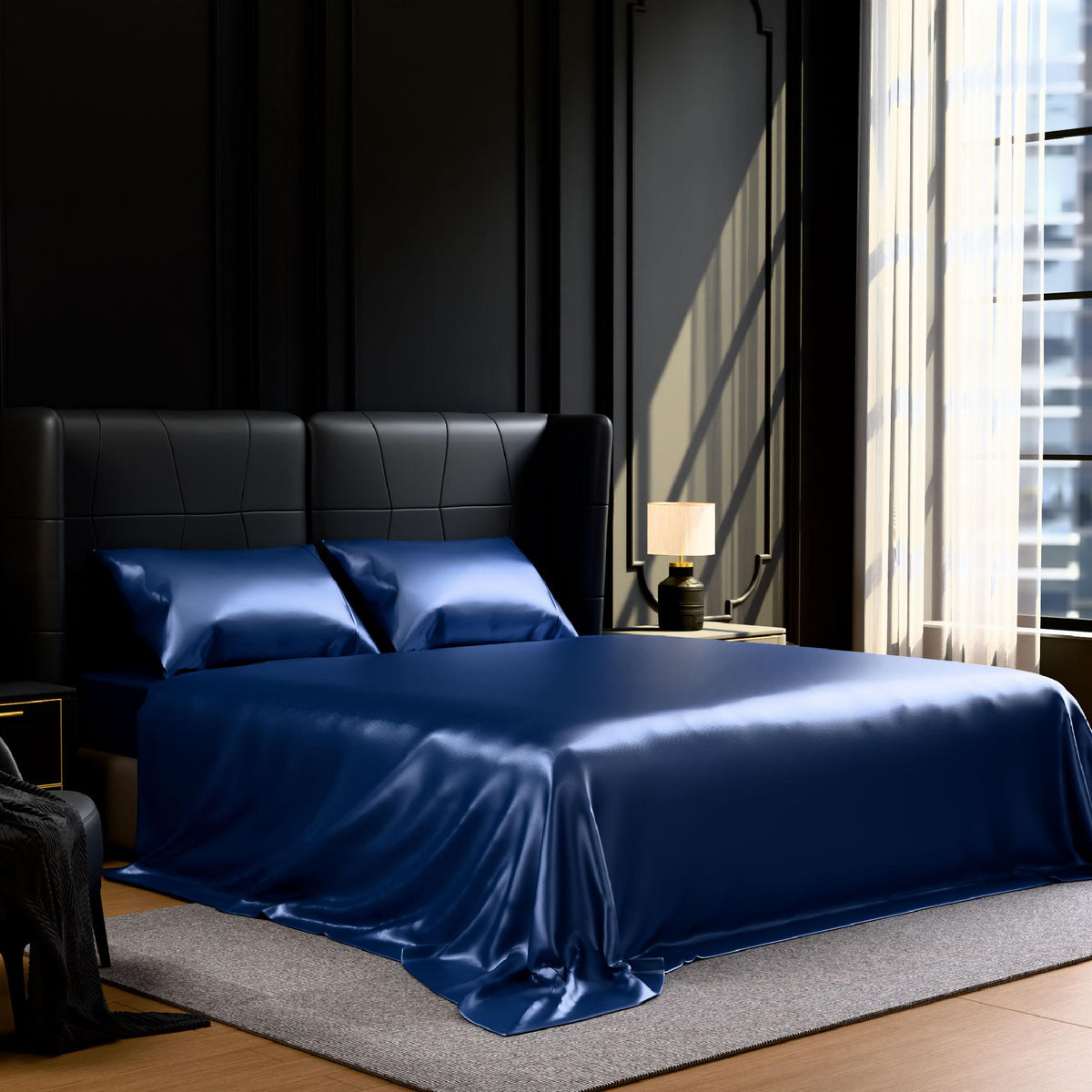 Satin Bed Sheets, Full Size Sheets Set, 4 Pcs Silky Bedding Set with 15 Inches Deep Pocket for Mattress