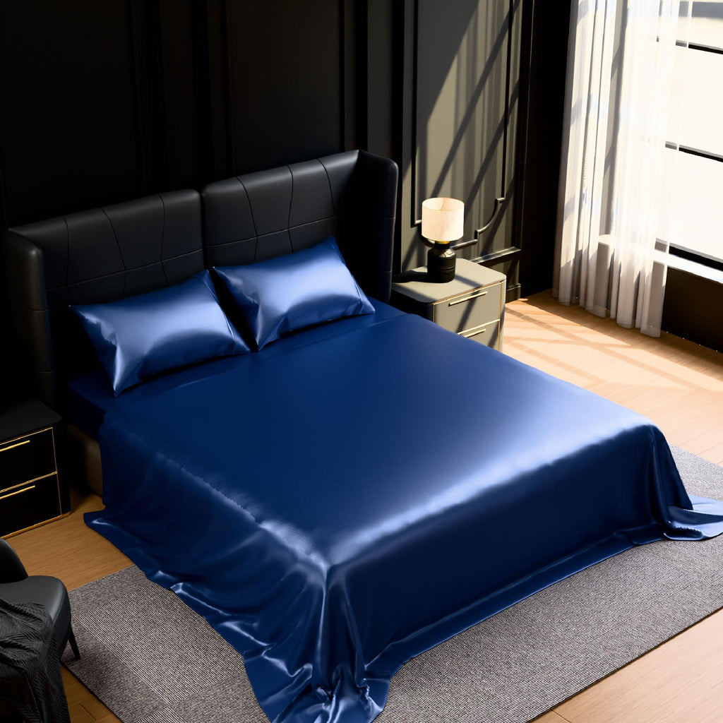 Satin Bed Sheets, Full Size Sheets Set, 4 Pcs Silky Bedding Set with 15 Inches Deep Pocket for Mattress