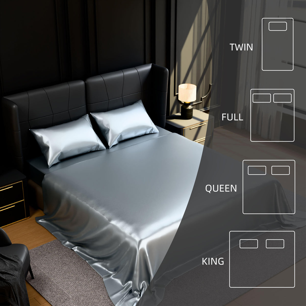 Satin Bed Sheets, Full Size Sheets Set, 4 Pcs Silky Bedding Set with 15 Inches Deep Pocket for Mattress