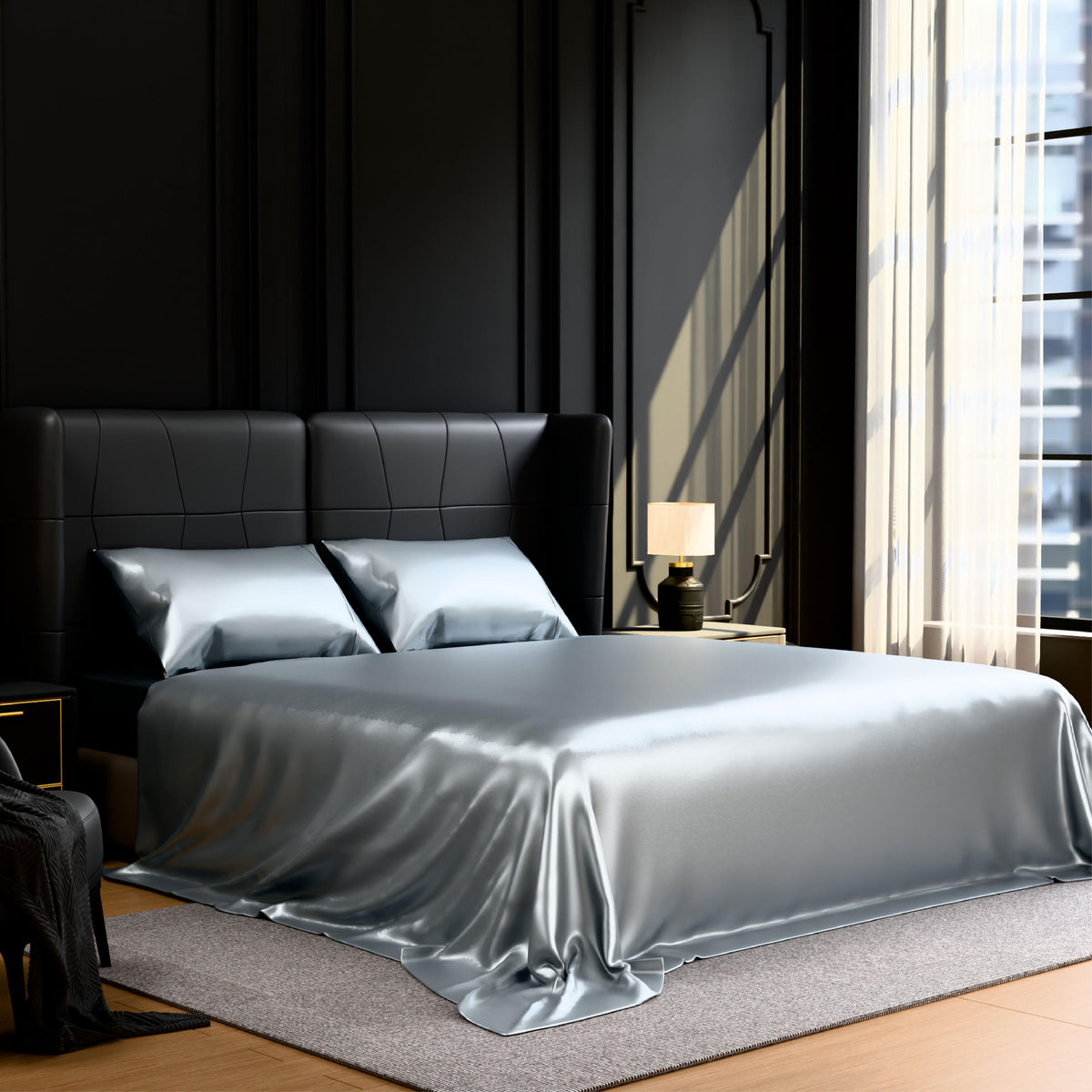 Satin Bed Sheets, Full Size Sheets Set, 4 Pcs Silky Bedding Set with 15 Inches Deep Pocket for Mattress