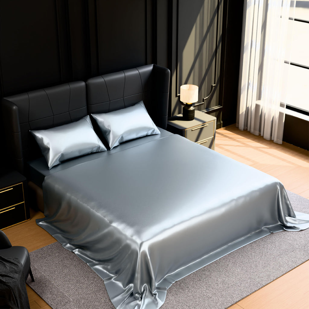 Satin Bed Sheets, Full Size Sheets Set, 4 Pcs Silky Bedding Set with 15 Inches Deep Pocket for Mattress