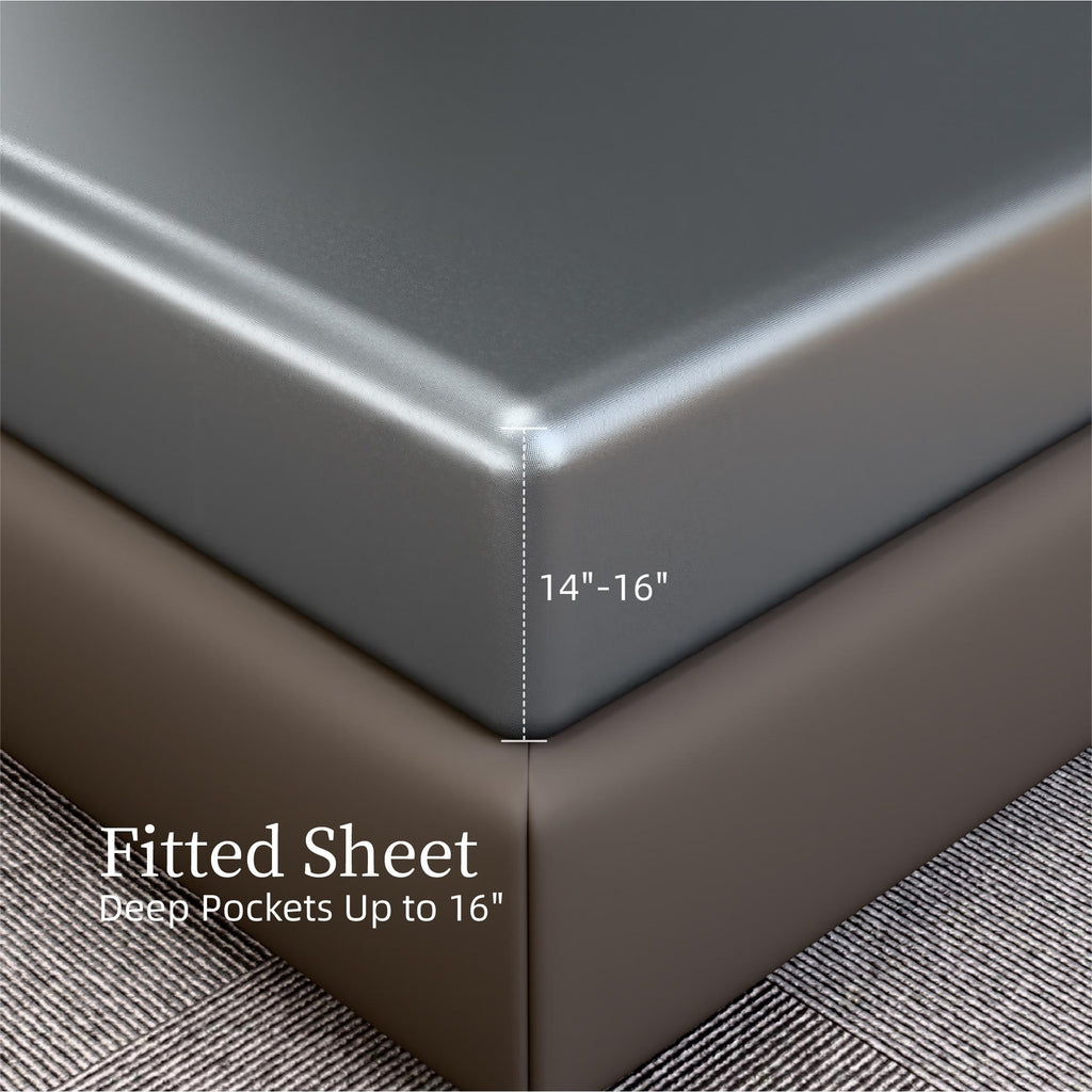 Satin Bed Sheets, Full Size Sheets Set, 4 Pcs Silky Bedding Set with 15 Inches Deep Pocket for Mattress