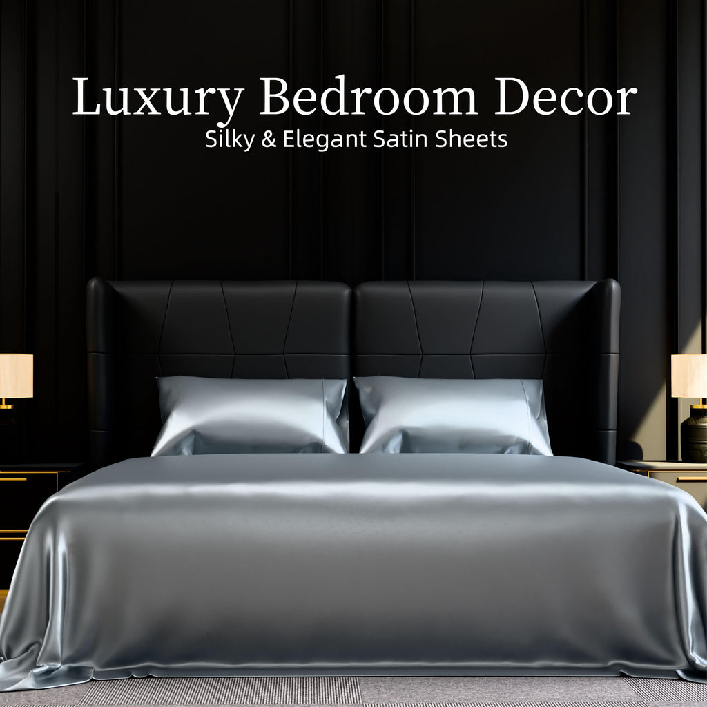 Satin Bed Sheets, Full Size Sheets Set, 4 Pcs Silky Bedding Set with 15 Inches Deep Pocket for Mattress