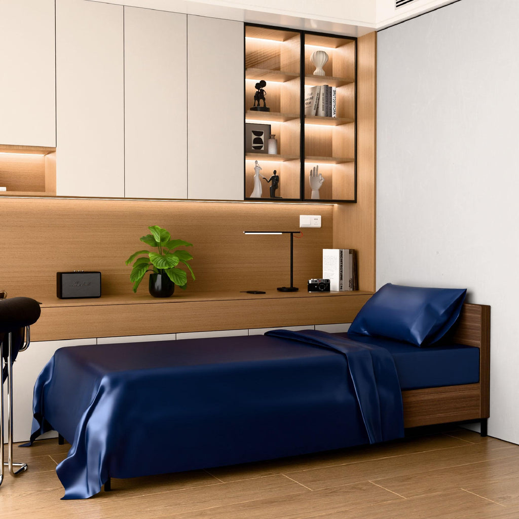 Satin Bed Sheets, Twin Size Sheets Set, 3 Pcs Silky Bedding Set with 15 Inches Deep Pocket for Mattress Twin