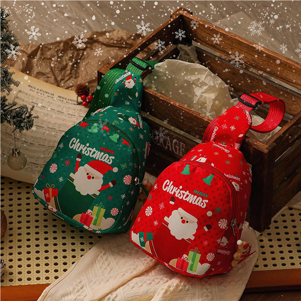 AEELLEEA Christmas Sling Backpack for Women Girls, Cute Santa Crossbody Chest Bag, Mini Fanny Pack Adjustable Strap, Xmas Gift