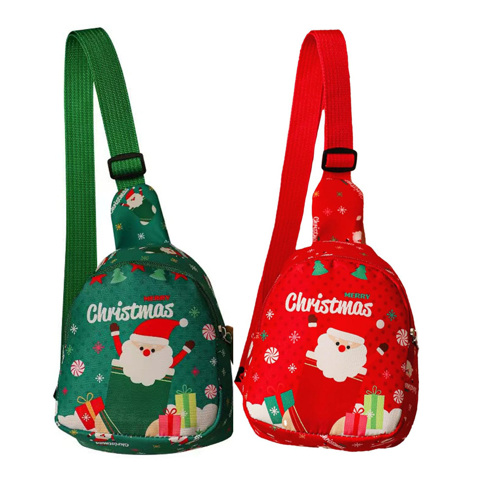 AEELLEEA Christmas Sling Backpack for Women Girls, Cute Santa Crossbody Chest Bag, Mini Fanny Pack Adjustable Strap, Xmas Gift